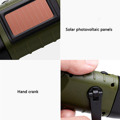 Hand Crank Solar Powered Rechargeable LED Flashlight